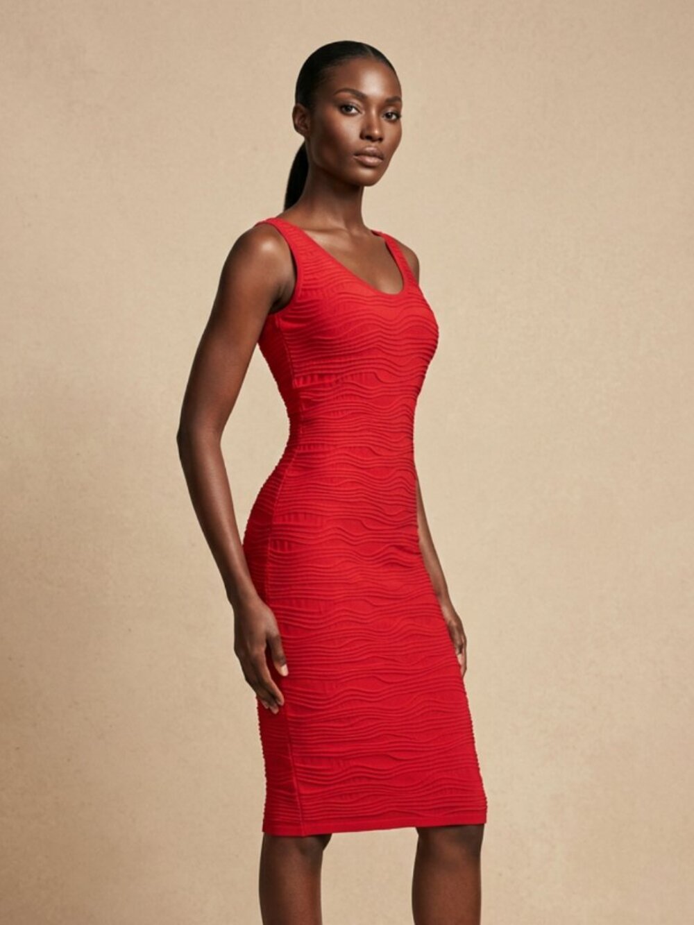 2 HEARTS Sleeveless Red Textured Bodycon Dress Sz OS